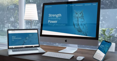 searching online for local web design companies, with location markers and website design elements.