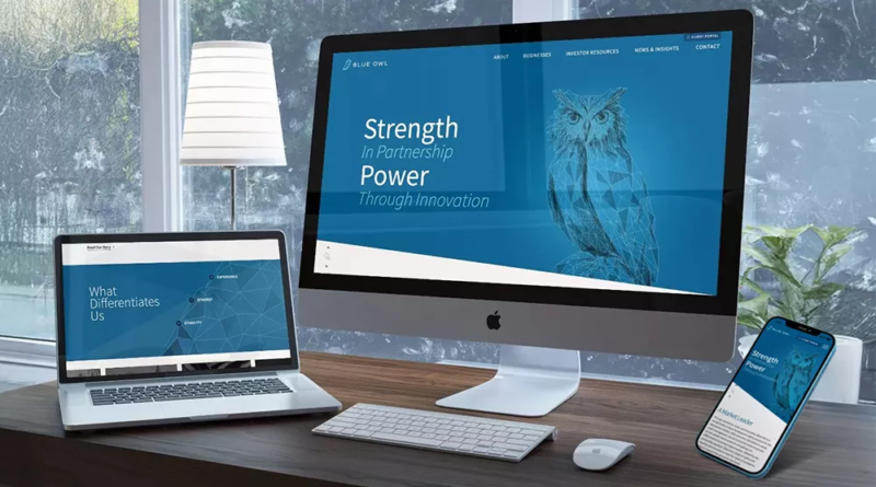 searching online for local web design companies, with location markers and website design elements.